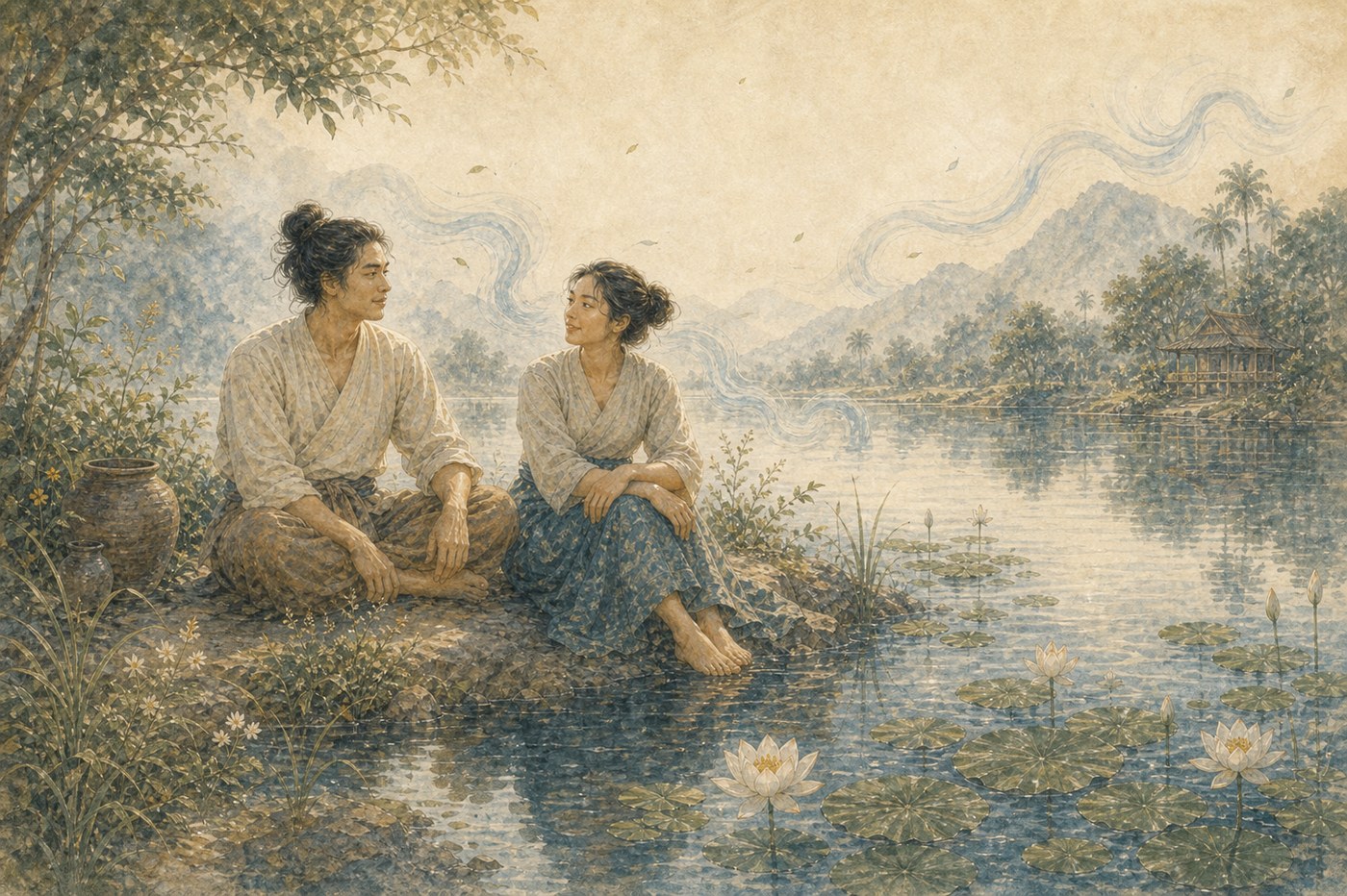 Original Plearnprai watercolour for Chapter 9 — Water and Water
