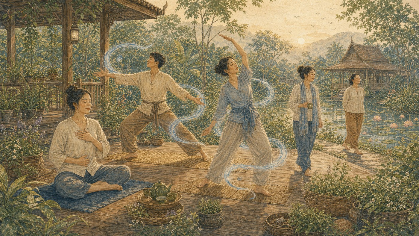 Original Plearnprai watercolour for Chapter 5 — Activities and Movements for Wind Type