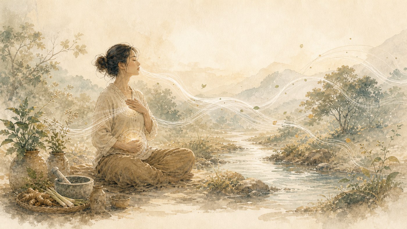 6 · Body and Mind in Conversation — original Plearnprai watercolour illustration