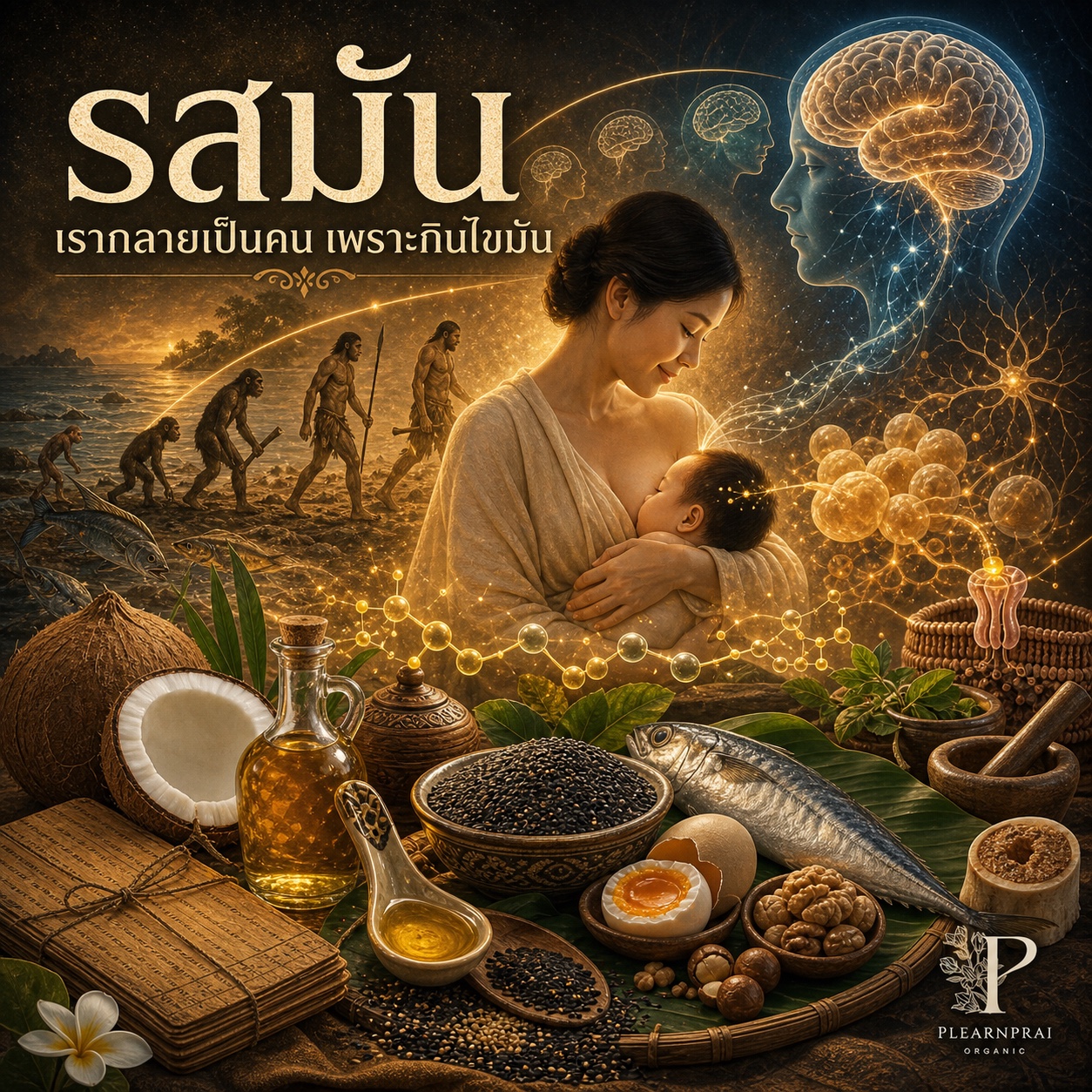ภาพประกอบรสมัน งา ไขมัน สมอง และวัสดุก่อสร้างของชีวิต